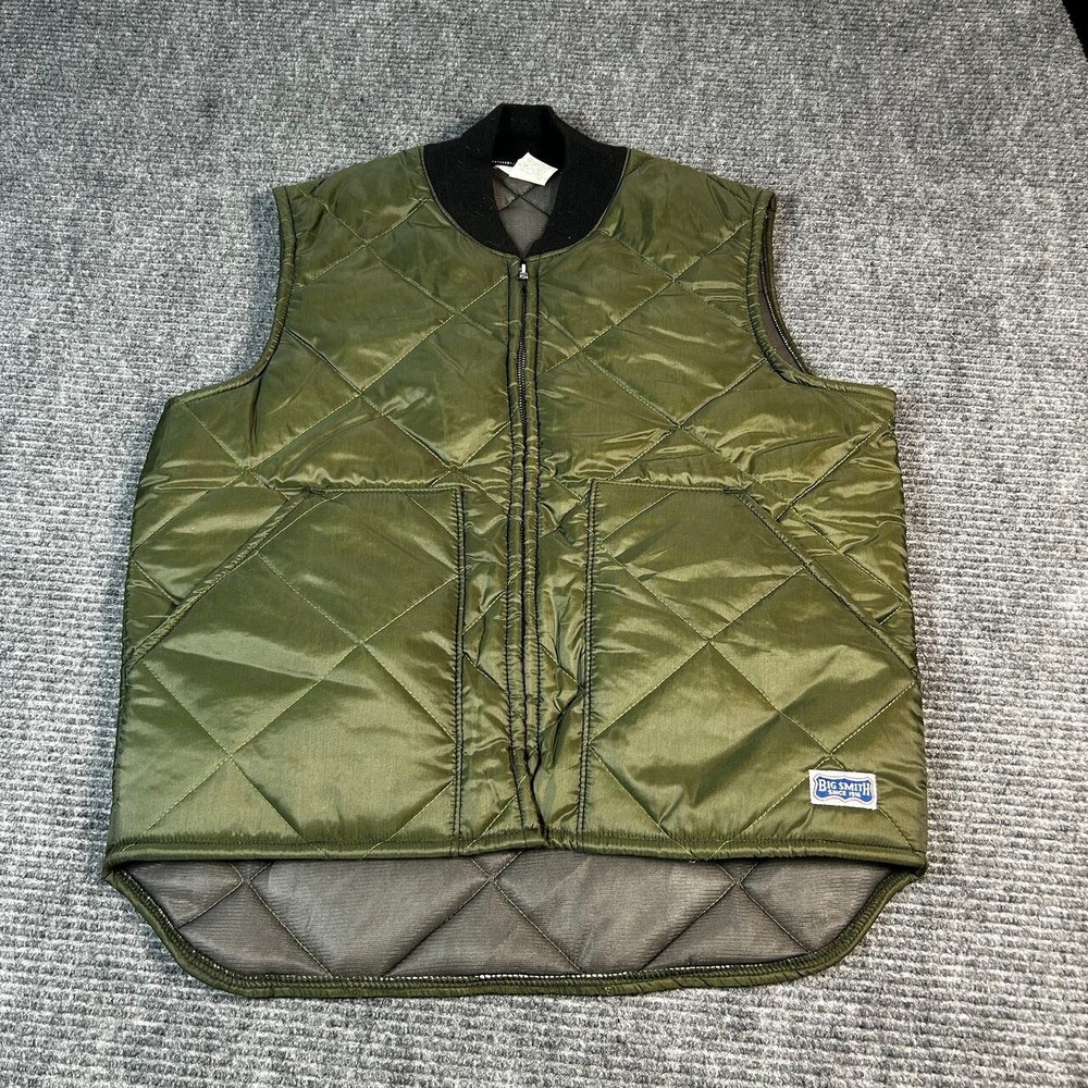 Vtg Big Smith Quilted Vest Mens M Green Excellent Zip Front Workwear Layering